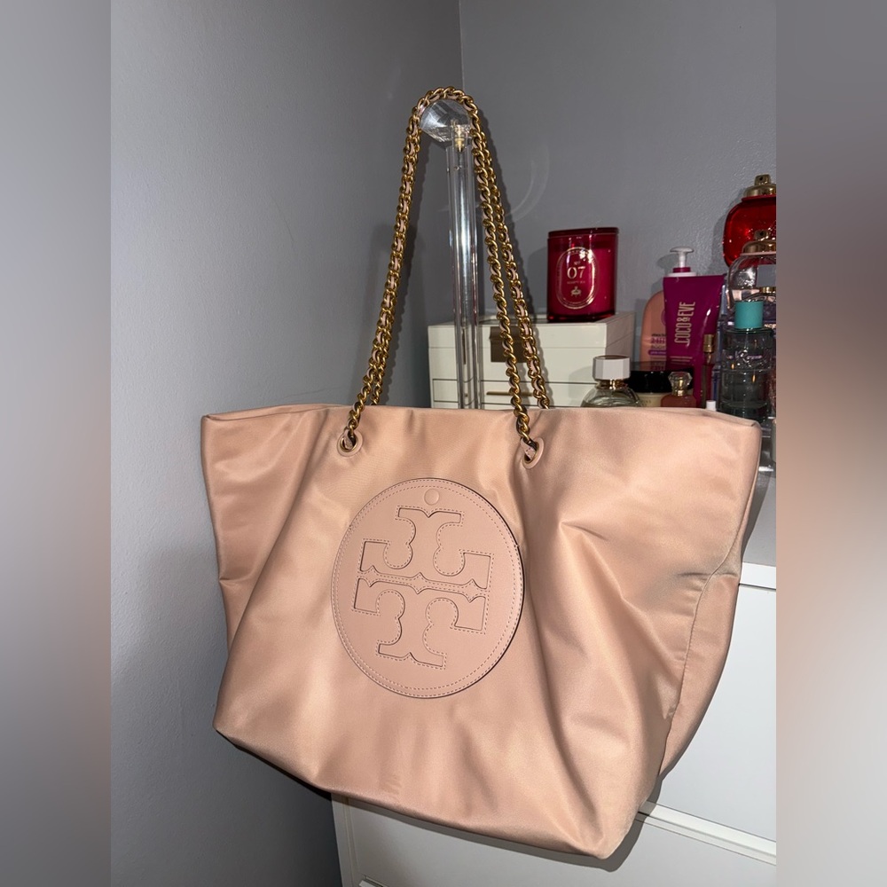Tory Burch Pink Nylon Tote with Gold Chain Straps